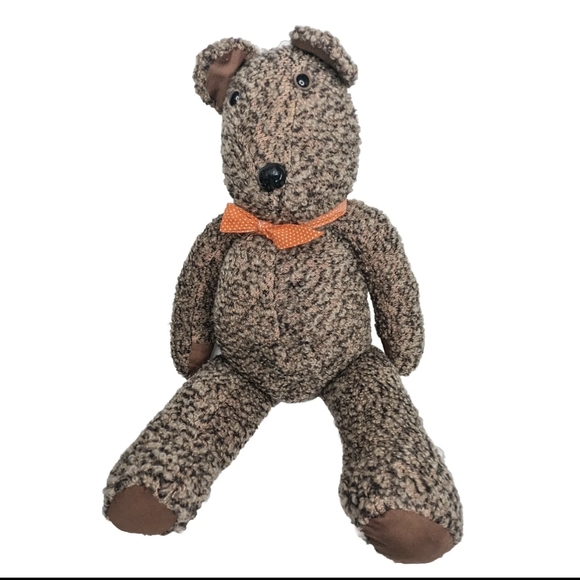 Vintage Handmade Teddy Bear | 30" Tall Curly Heather Brown Plush with Bow - Picture 7 of 11